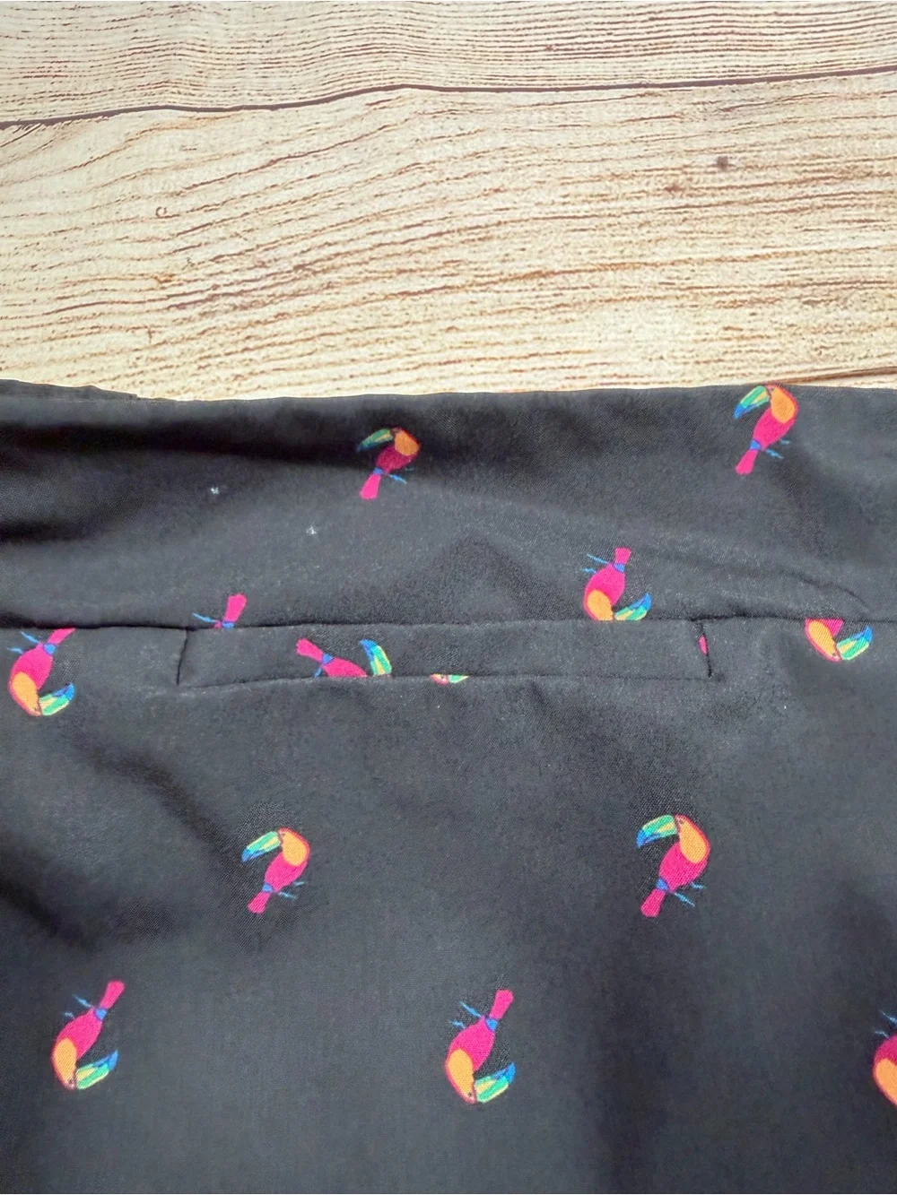 croft & barrow Black Mini Skirt with Pink & Orange Bird All Over Print